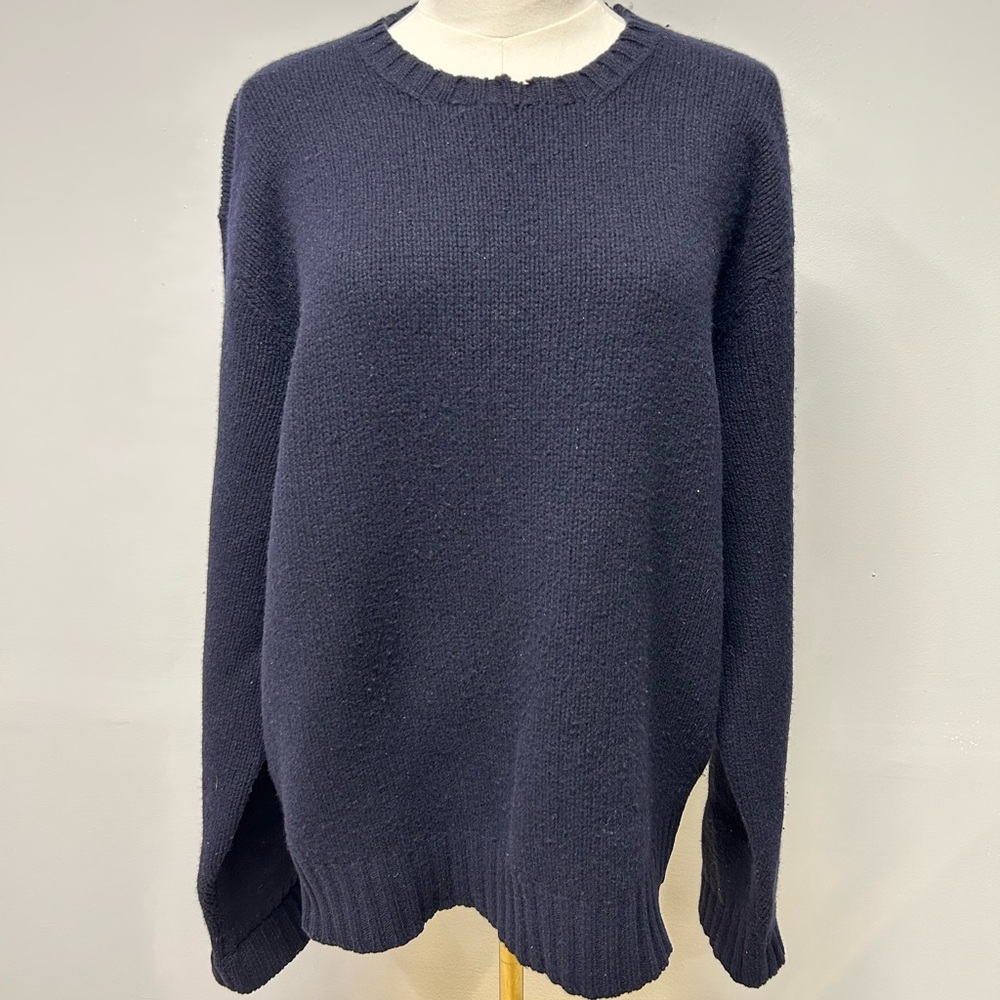 VINTAGE Polo Ralph Lauren Lambswool Cashmere Sweater Men's L Navy Blue Hong Kong